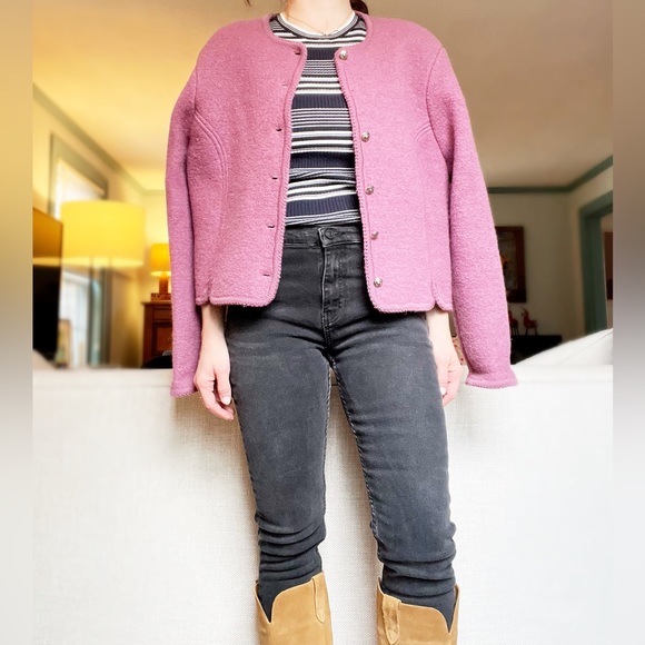 Vintage Sweaters - Vintage Dusty Rose Boiled Wool Sweater/Cardigan, Large